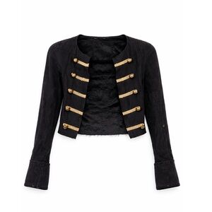 Black & Gold Suede Military Cropped Blazer